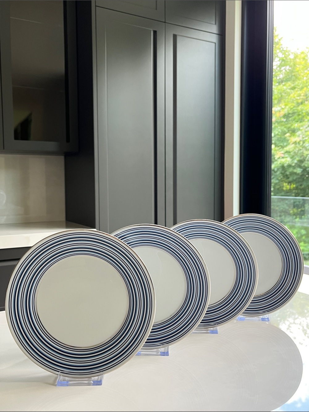 Lauren Ralph Lauren Plates. Set of 4. Regatta Stripe. 8” Blue. Made Portugal.